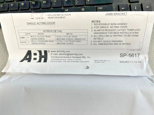 ABH MANUFACTURING S4020 CONCEALED STOP FOR 16-18" DOORS US32D