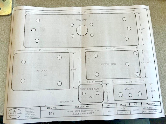 CAL ROYAL SHIM KIT 812 FOR 1/8: SHIM KIT FOR 9800 FIRE RATED VERTICAL RODDEVICES
