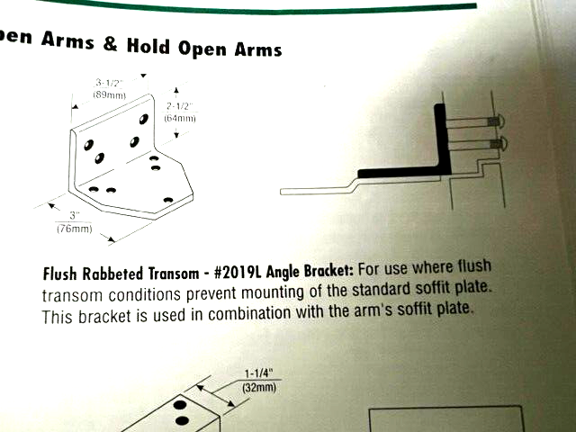 ACCENTRA DOOR CLOSER 293L FLUSH RABBETED TRANSOM ANGLE BRACKET WITH FASTENERS