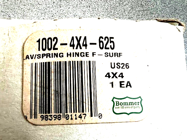 BOMMER 1002 4 X 4 625 LAVATORY SPRING HINGE US26 POLISHED CHROME ***