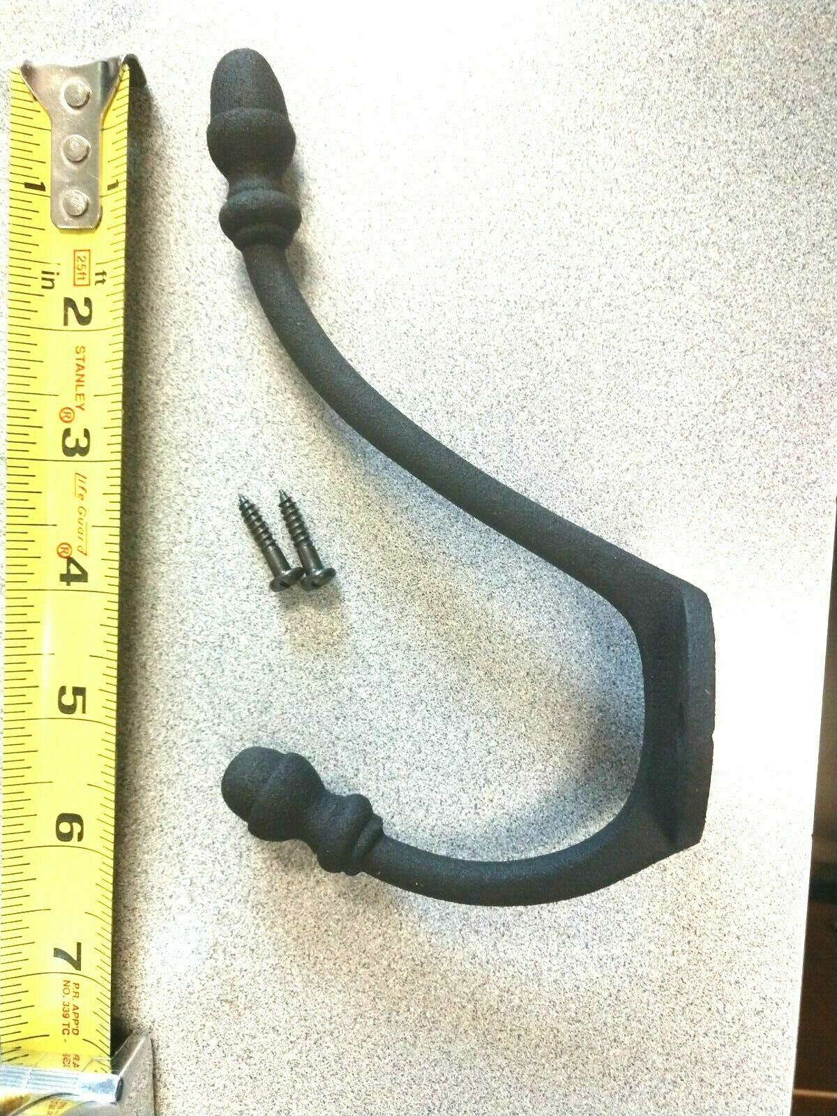 WROUGHT IRON COAT AND HAT HOOK BLACK WITH FASTENERS