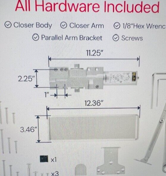 UAC DOOR CLOSER  UAC DC-F8400HO  HOLD OPEN ALUM TRI PACK