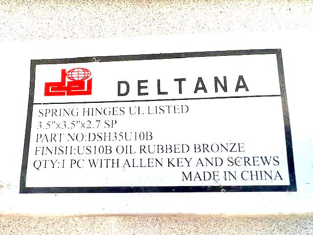 Deltana DSH35U10B 3-1/2" x 3-1/2" Spring Hinge UL OIL RUBBED BRONZE