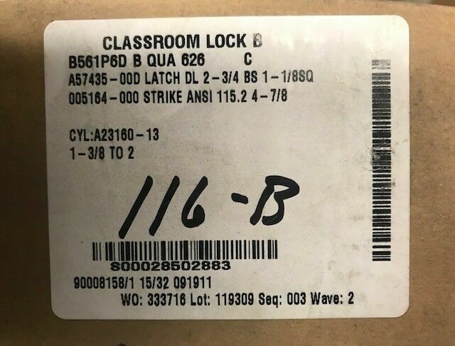 FALCON LOCK B561PD QUA 626 Grade 2 Classroom $203 List  NOS SCHLAGE C KWY 