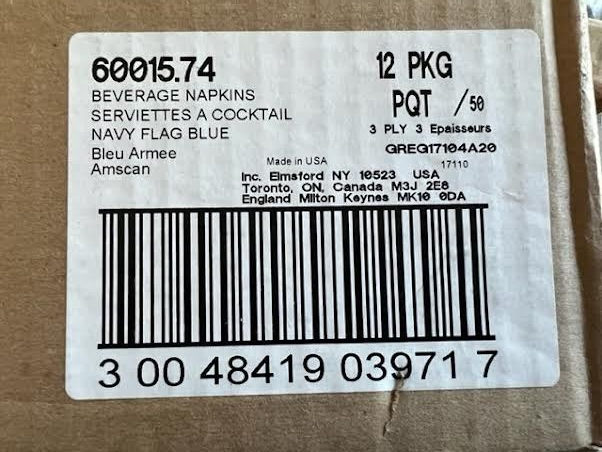 1 CASE 12 PACKAGES OF 50 AMSCAN COCKTAIL 3PLY NAVY FLAG BLUE BEVERAGE NAPKINS