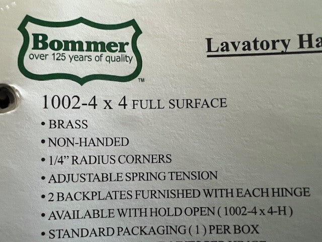 BOMMER 1002 4 X 4 625 LAVATORY SPRING HINGE US26 POLISHED CHROME