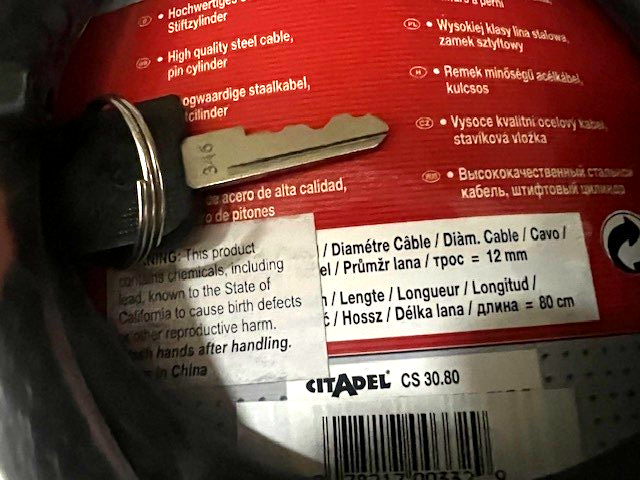 ABUS CITADEL CS30.80  BIKE CABLE LOCK - BLACK "DETROIT" (1 key only)