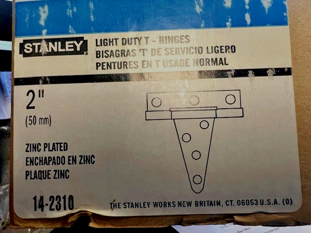1 PR STANLEY HARDWARE DP 904 AKA 14-2310 2" T HINGE 50MM, LIGHT DUTY ZINC PLT