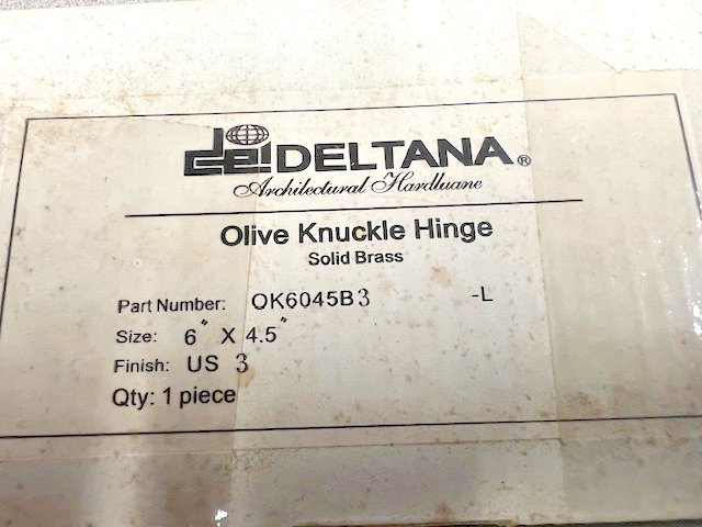 DELTANA OLIVE KNUCKLE HINGE US3 OK6045B3 6 X 4 1/2" POLISHED BRASS LEFT HAND
