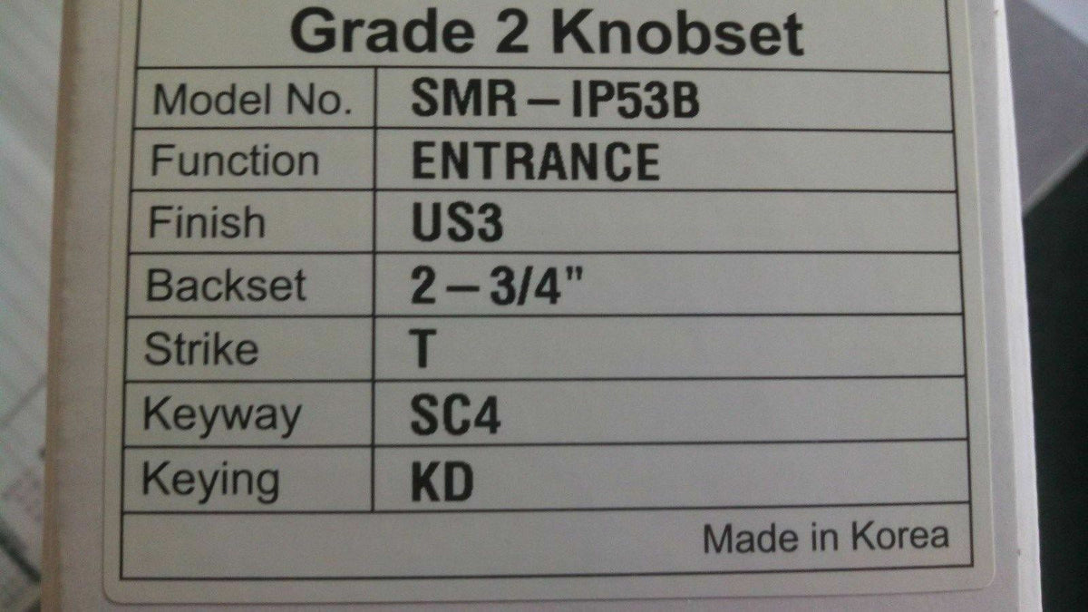 LOCKSMITH SMR IP 53 B SCHLAGE C ENTRY US3 2 3/8" BACKSET ORBIT KNOB MINT