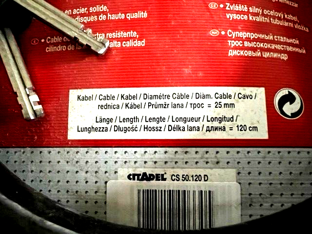 ABUS CITADEL CS50.120D - BIKE CABLE LOCK - BLACK "DETROIT "-