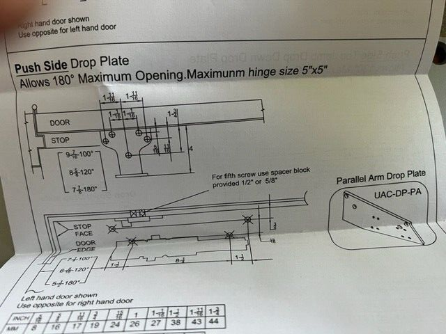 UAC DOOR CLOSERS MODEL UAC-DP84PA-DROP BKT AL   FOR UAC DC8400 FITS 4040XP