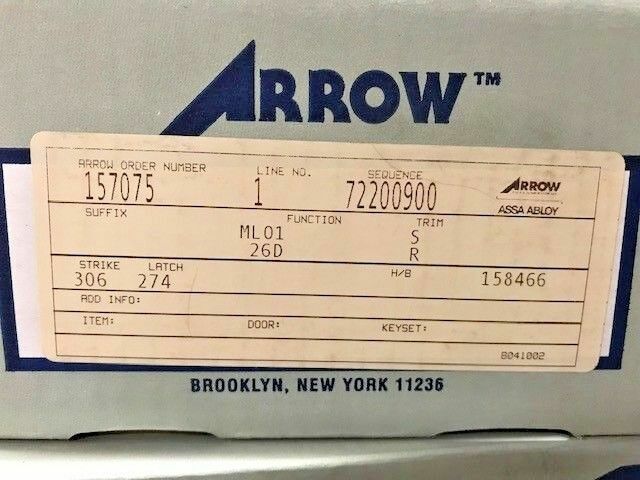 ARROW LOCK ML01 SR 26D  Passage function