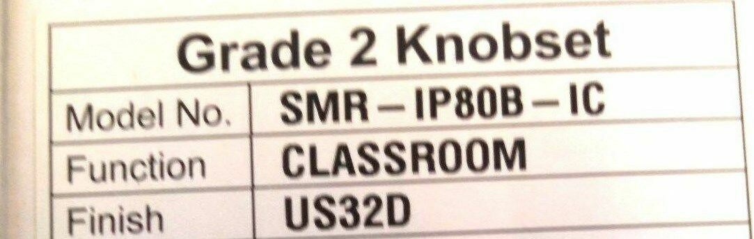 SMR IP 80B IC US32D 2 3/8" BS SFIC CLASSROOM BALL KNOB MINT LESS CORE LESS CORE
