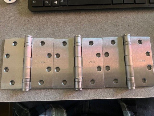 3 EA IVES BALL BEARING 4 1/2  x  4 1/2 INCH HINGES US26D W/ WOOD SCREWS