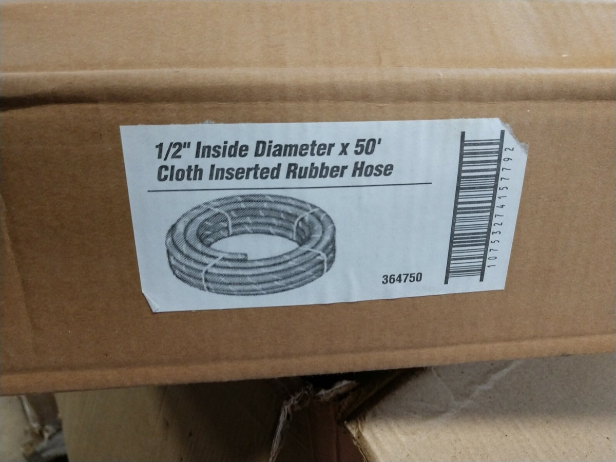 RUBBER HOSE 1/2" INSIDE DIAMETER X 50 FEET CLOTH INSERTED NO CONNECTORS