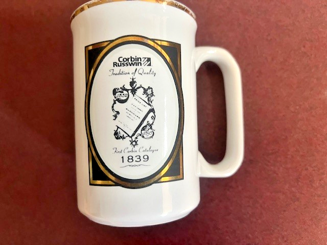 CORBIN RUSSWIN LOCK COFFEE MUG LOCKSPORT COLLECTORS ITEM