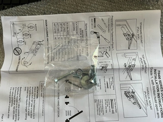 UAC DOOR CLOSER  UAC DC-F8400HO  HOLD OPEN ALUM TRI PACK