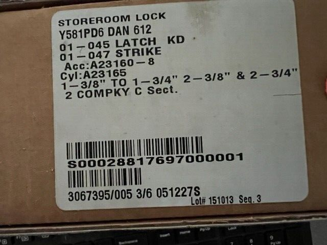 FALCON LOCK Y581PD D DAN 612 X ASA  US10 STOREROOM TUBULAR LOCK, DANE HANDLE SC2