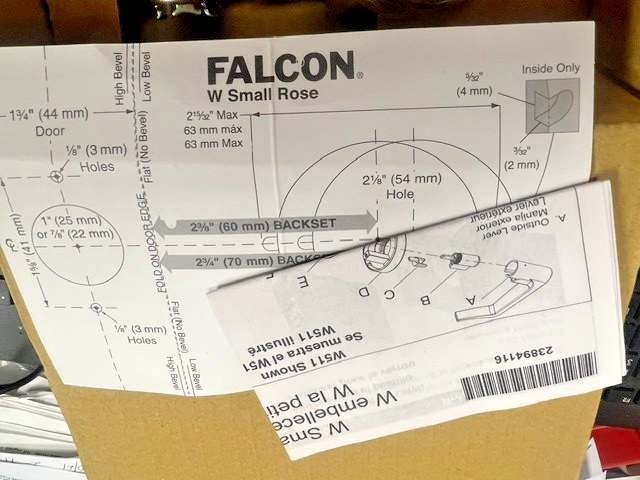FALCON LOCK W 301 SRQ 626 PRIVACY GRADE 2 SATIN CHROME 2 3/4" BS