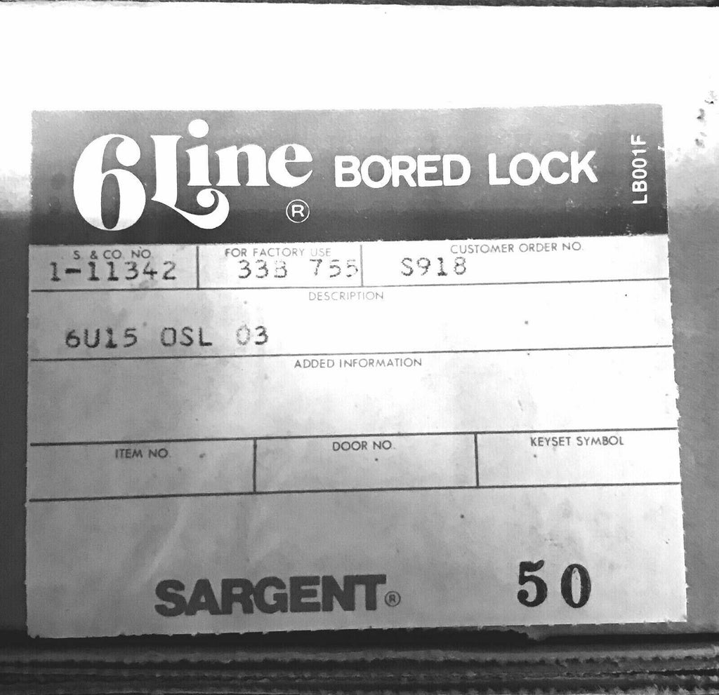 SARGENT LOCK 6U15 OSL US3 2-3/8 x T Passage Function NOS