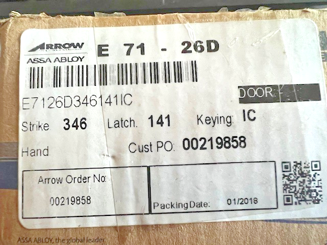 ARROW E 71 IC US26D X 346 X 141 SINGLE CYLINDER 2 3/8" BS