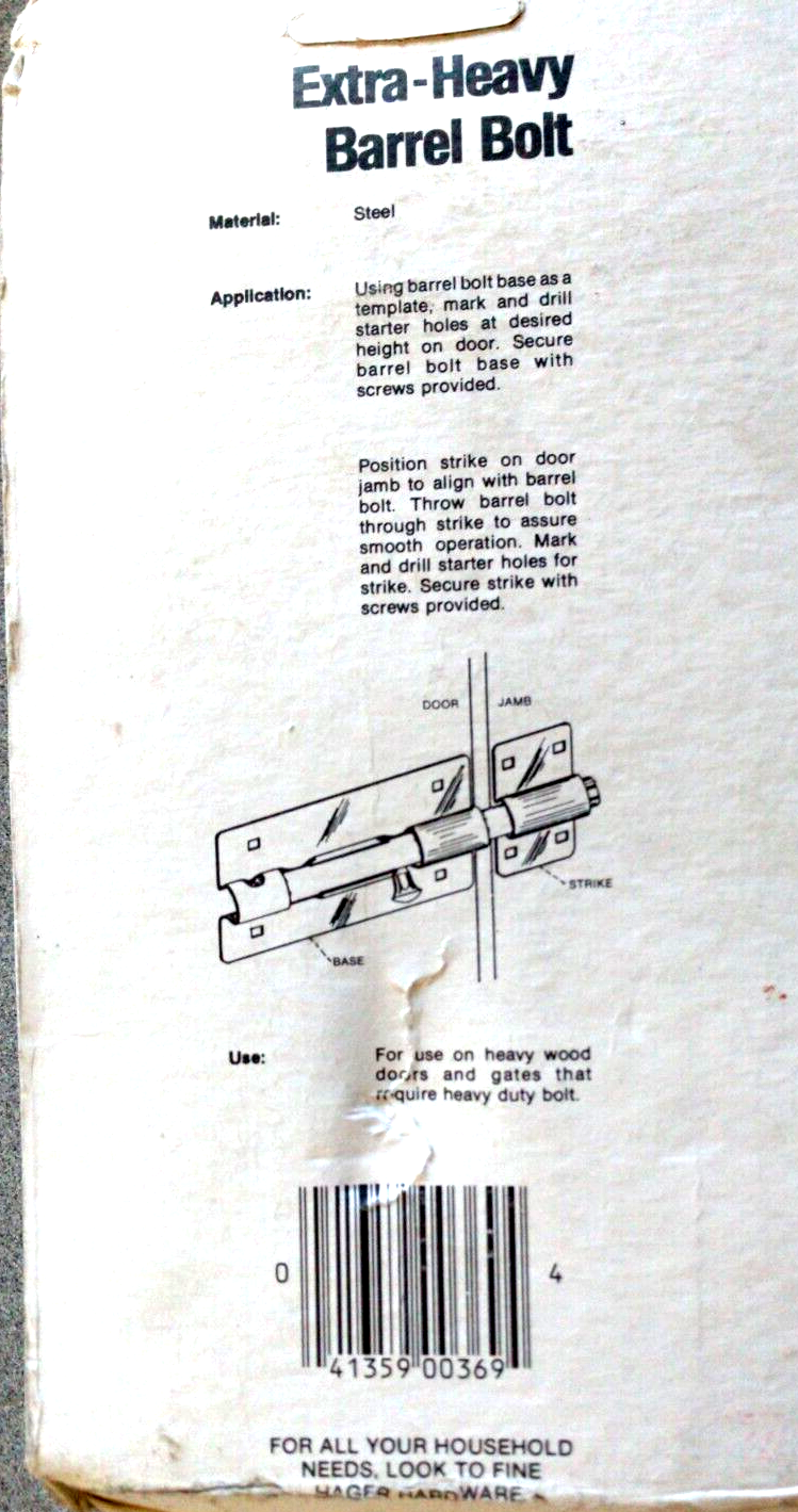 HAGER CD1405 US2C EXTRA HEAVY BARREL BOLT ZINC PLATE