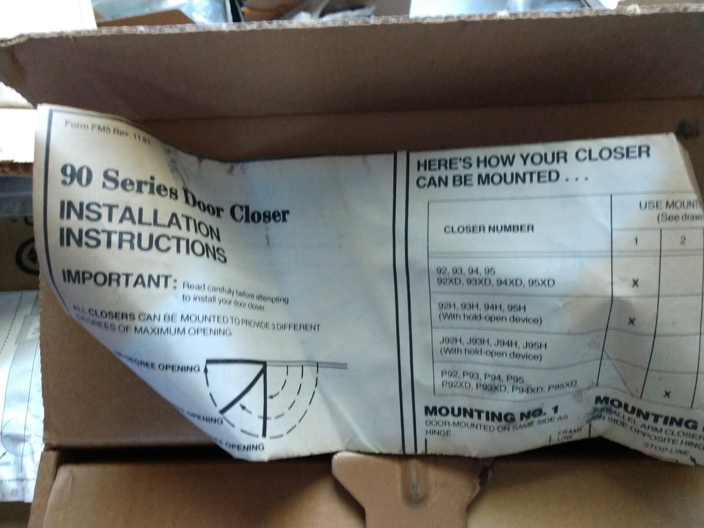 CORBIN BY EMHART P92 DBL DOOR CLOSER NOS SIZE 2