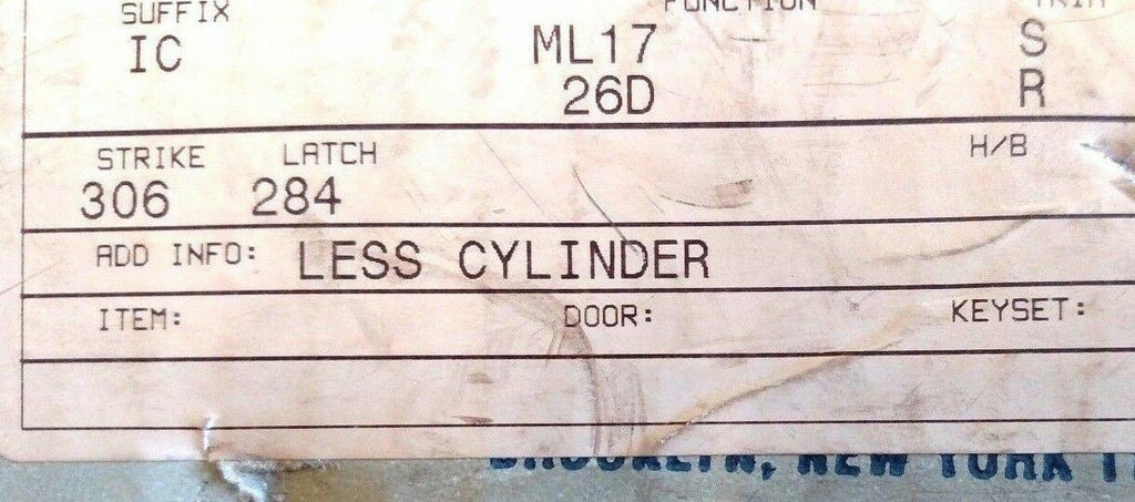 Arrow ML-17-SR-IC-LC US26D Classroom Function Lock Less Core NOS