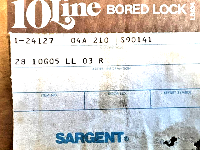 SARGENT MANUFACTURING 28- 10G 05 LL 03 R ENTRY LOCK NOS GRADE 1 POL BRASS LA