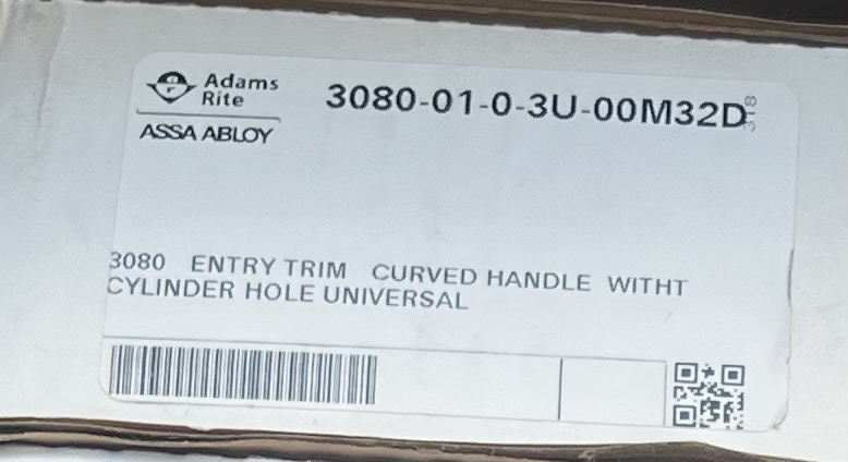 ADAMS RITE 3080 01 0 3U 00M 32D TRIM CURVED HANDLE UNIVERSAL KIT FOR CYLINDERS
