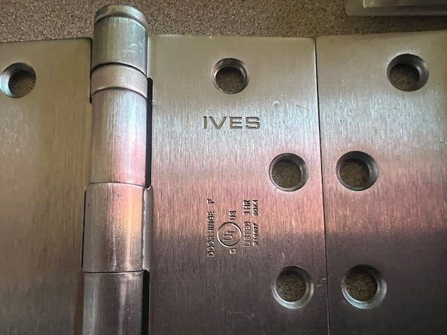 3 EACH IVES  UL BB 4 1/2 X  4 1/2 INCH TEMPLETE HINGES US26D W/ MACHINE SCREWS