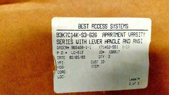 BEST LOCK 93K 7C 14K S3 626 GRADE 1 APARTMENT DOUBLE CYLINDER  US26D LESS CORES
