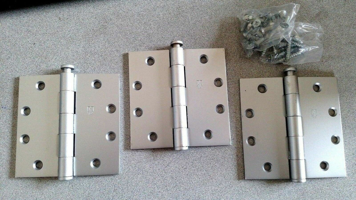 BOX OF 3 HAGER HINGE 1279  4 1/2" x 4 1/2 LS LUMA SHEEN ( TO MATCH ALUM COLOR)