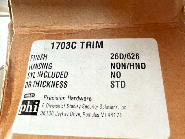 PHI PRECISION HARDWARE 1703C X 26D NL TRIM LESS CYLINDER