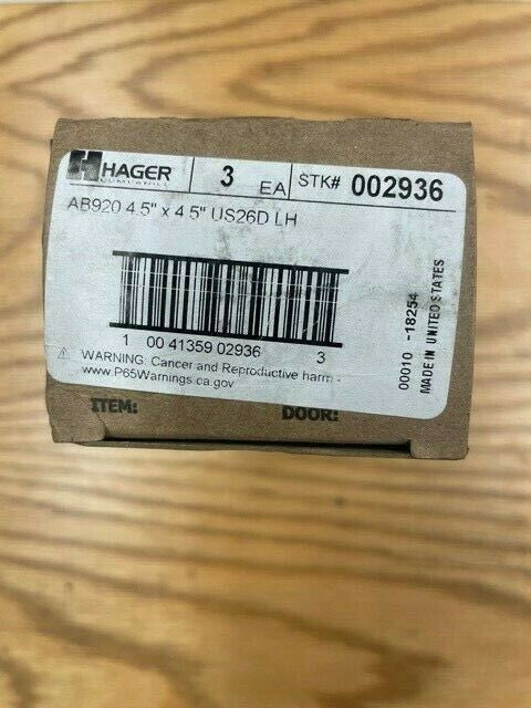 3 EACH HAGER AB920 4.5 x 4.5 US26D LH Concealed Anti-friction bearing 2-knuckle