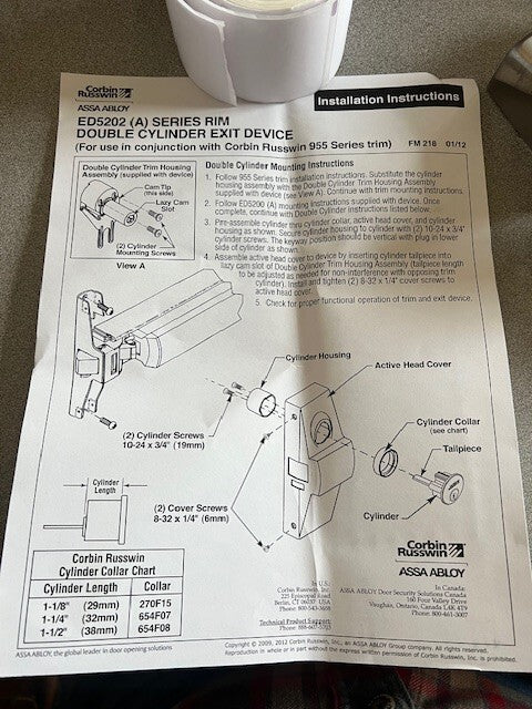 CORBIN RUSSWIN ACCENTRA YALE -02 CONVERSION KIT FOR 520 / 7100 US32D HANDED RHR