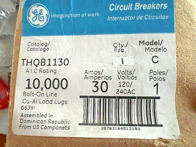 1 NEW GE General Electric THQB1130  Breaker 30 amp Single Pole