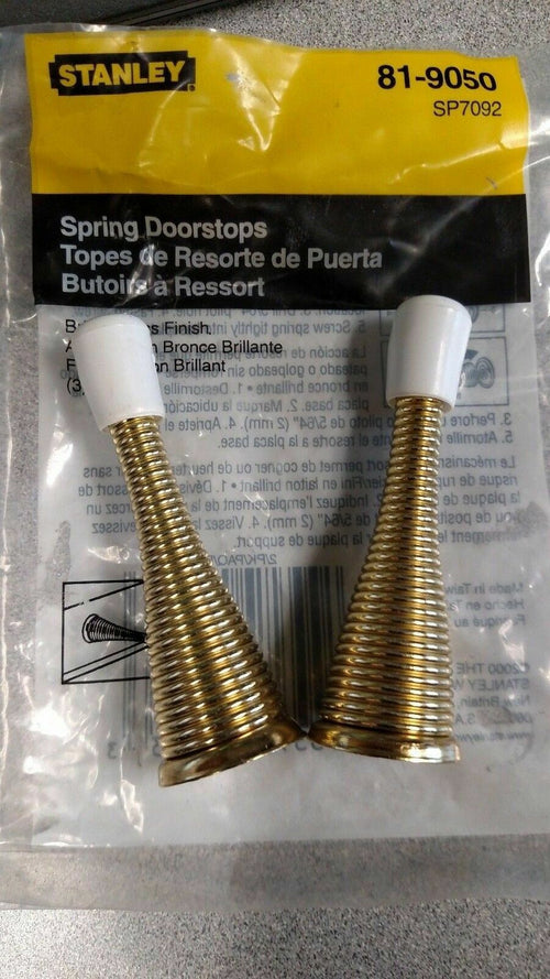2 Spring Door Stop 3" Stanley Door Stops  SP 81-9050 AKA  SP7092  Bright Brass 