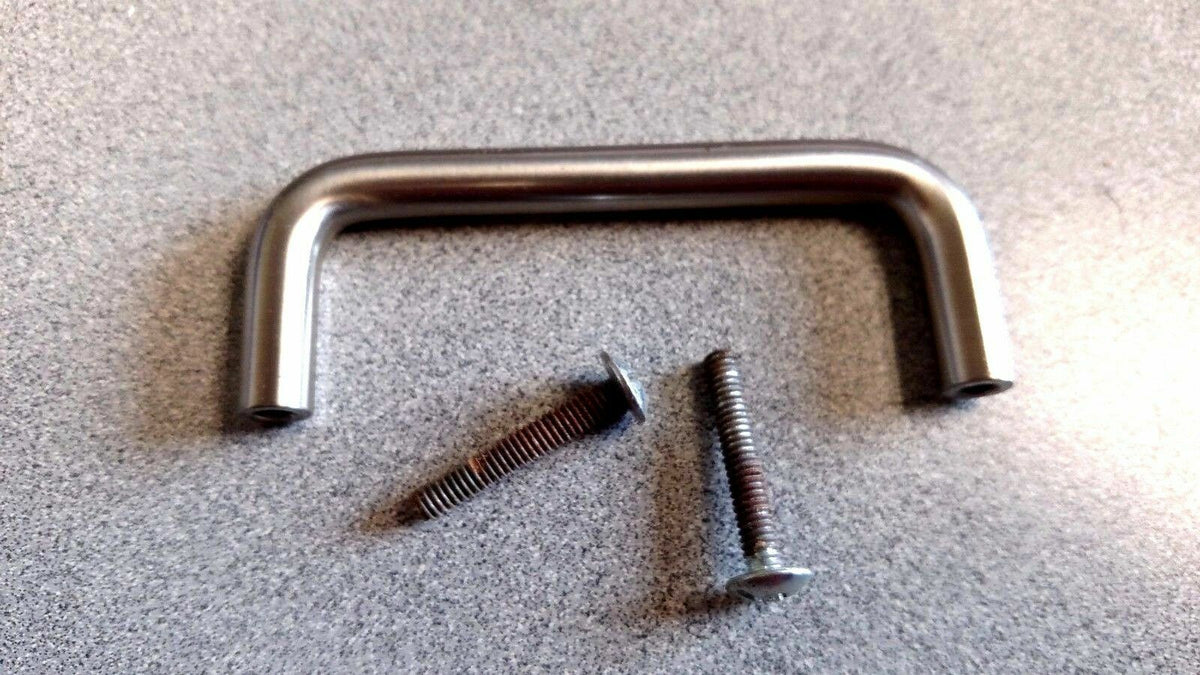 USED 3 1/4 " WIRE CABINET PULL 3" C TO C DULL CHROME ON BRASS