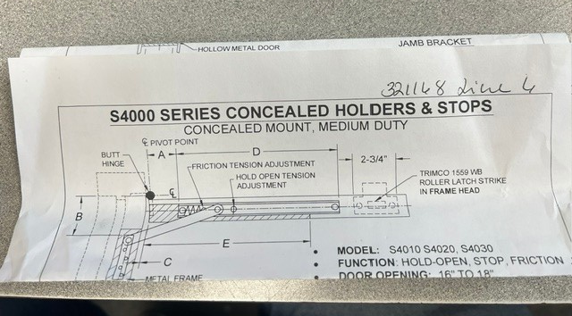 ABH MANUFACTURING S4020 CONCEALED STOP FOR 16-18" DOORS US32D