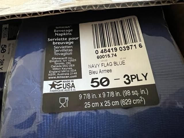 1 CASE 12 PACKAGES OF 50 AMSCAN COCKTAIL 3PLY NAVY FLAG BLUE BEVERAGE NAPKINS