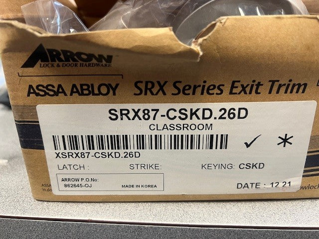 Arrow SRX87 CS 26D Lever Exit Trim CLASSROOM FUNCT SATIN CHROME  C KEYWAY
