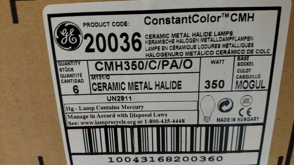 6  PCS  G.E. PROTECTED CONSTANT COLOR CMH 350WATT ED37 COATED BULBS  pc:20036