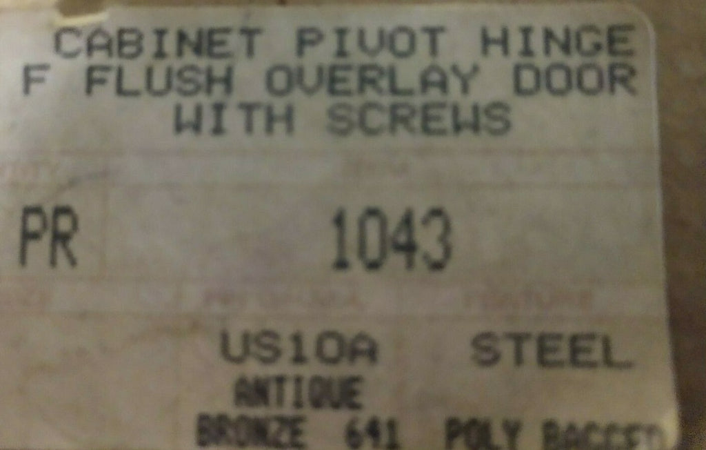 HAGER CABINET 1043 FLUSH OVERLAY US10A FINISH WITH SCREWS BHMA 641