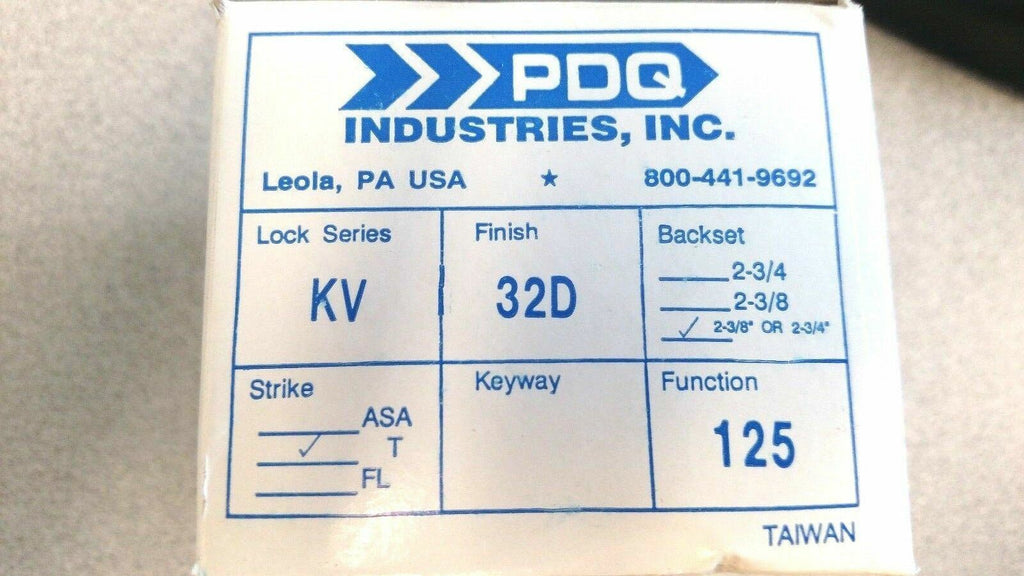 PDQ KV 125 US32D SINGLE SIDE TURN BOLT WITH ADJ BACKSET 2 3/8" AND 2 3/4" NOS